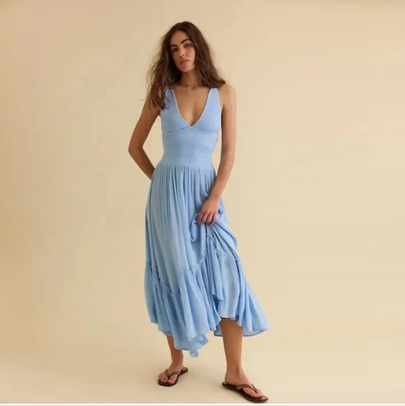 Free People Fun In The Sun Maxi Dress Lightweight Asymetrical Hem - Picture 1 of 8